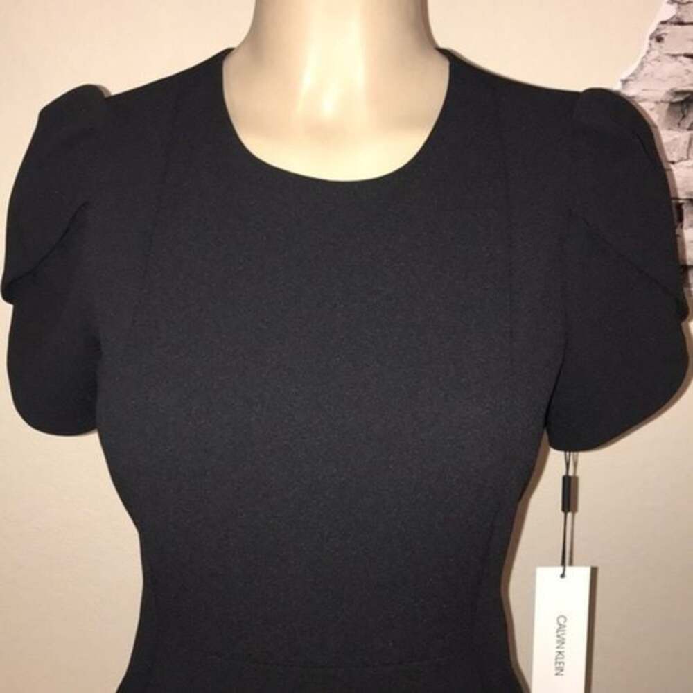 NWT Calvin Klein Classic Black Midi Tulip Sleeve Dress Sz 6 - Picture 8 of 15